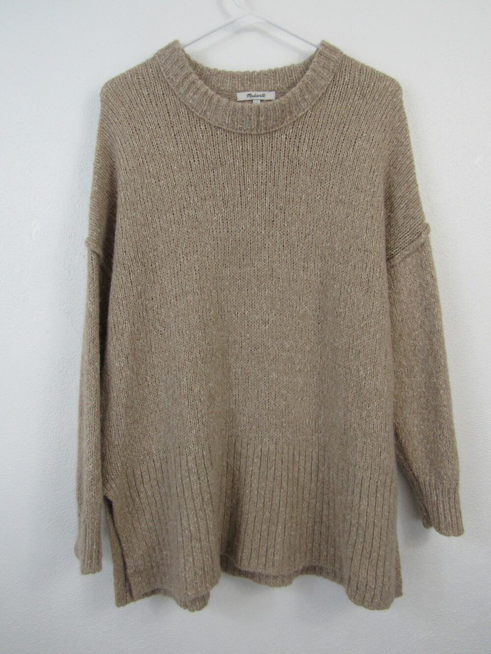 Madewell Small Baxter Sweater Tunic Tan Brown Open Knit Alpace Loungewear
